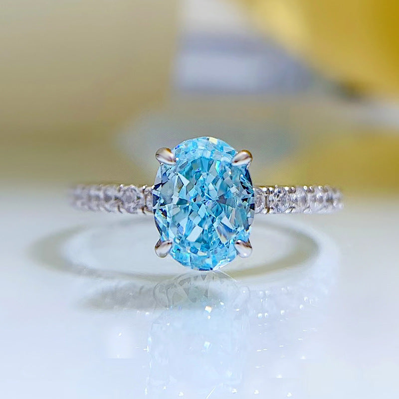 Aquamarine Oval Cut Sterling Silver Engagement Ring Shineofdiamond