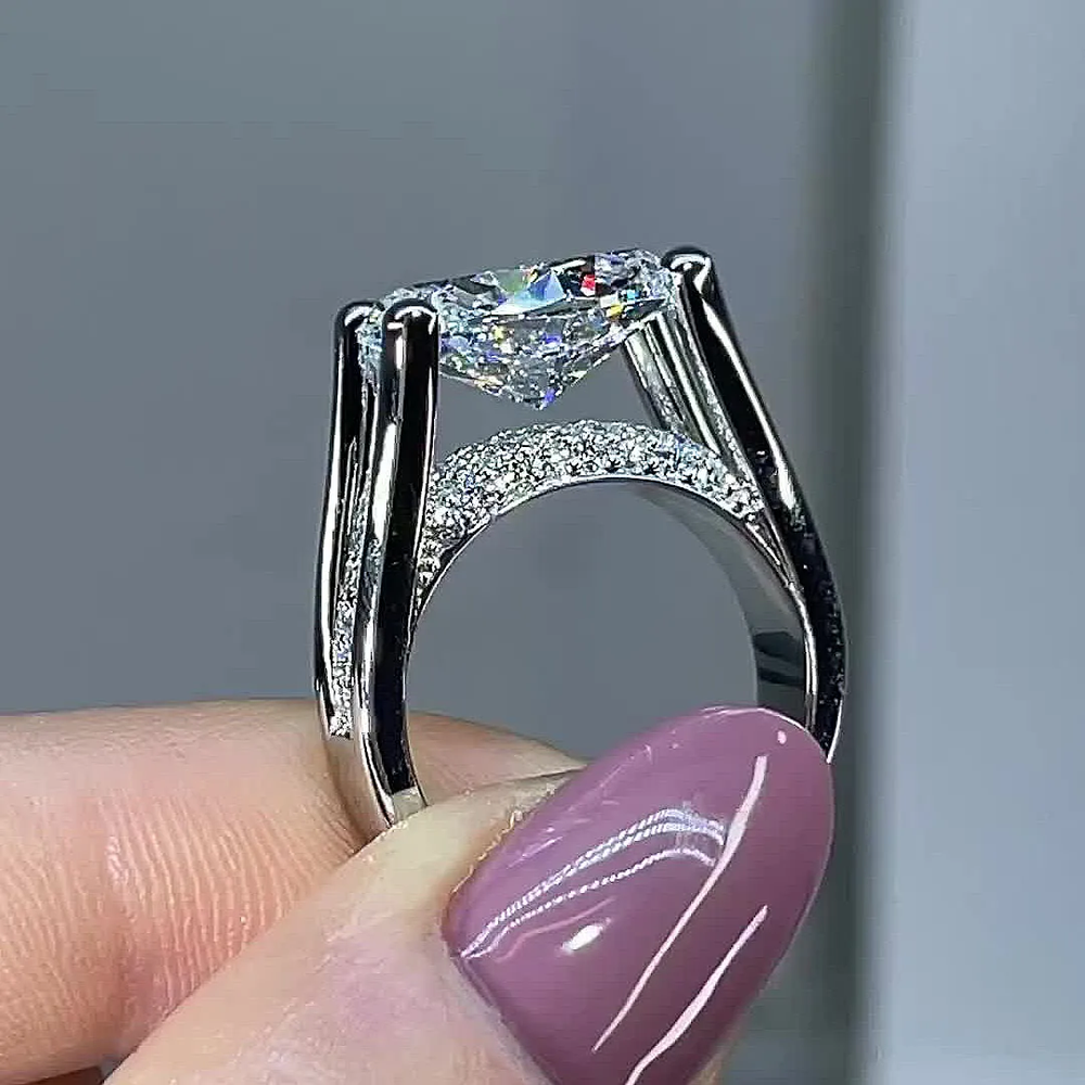4.5ct Distinctive Inverted Tension-set Oval Cut Sterling Silver Engagement Ring hot