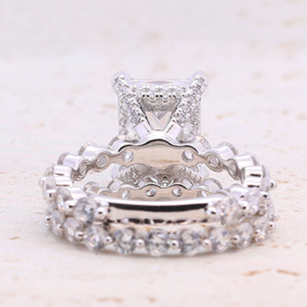 Classic 4.0ct Princess Cut Sterling Silver Engagement Ring Set shine of diamond