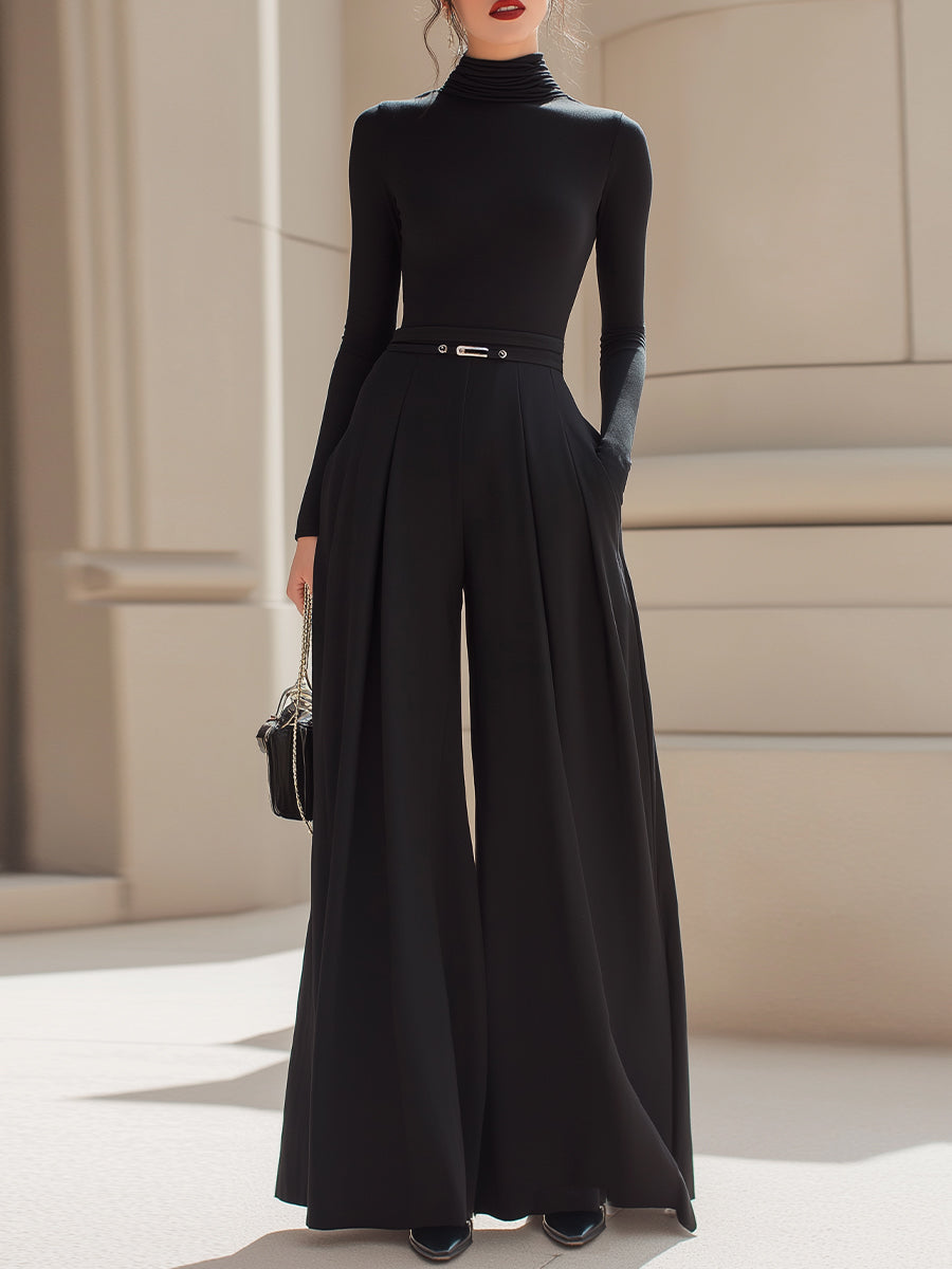 High-Neck Fitted Top And Fluid Wide-Leg Trouser Set ZJ