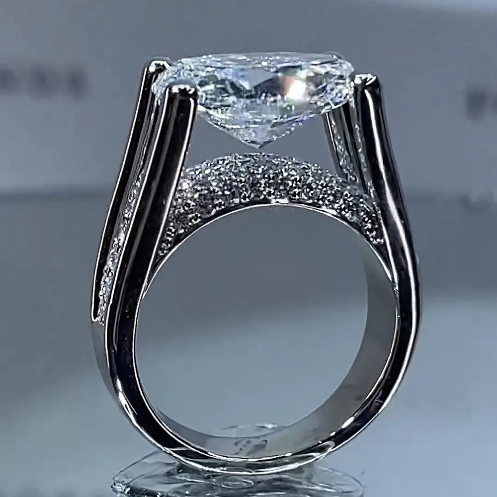 4.5ct Distinctive Inverted Tension-set Oval Cut Sterling Silver Engagement Ring hot