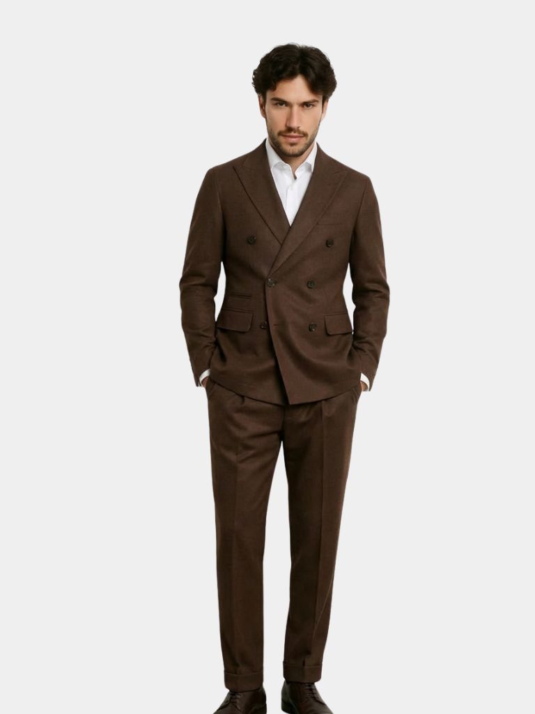 Dark Brown Garbadine Suit - Casa  Laro CASA LARO