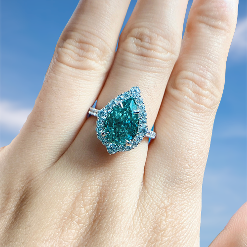 Paraiba Tourmaline Halo Pear Cut  Sterling Silver Engagement Ring Shineofdiamond