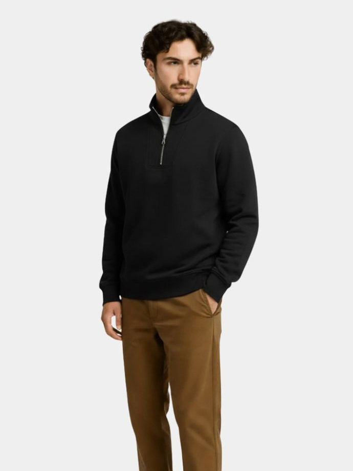 Zip Black Lapel Sports Sweatshirt - Casa  Laro CASA LARO