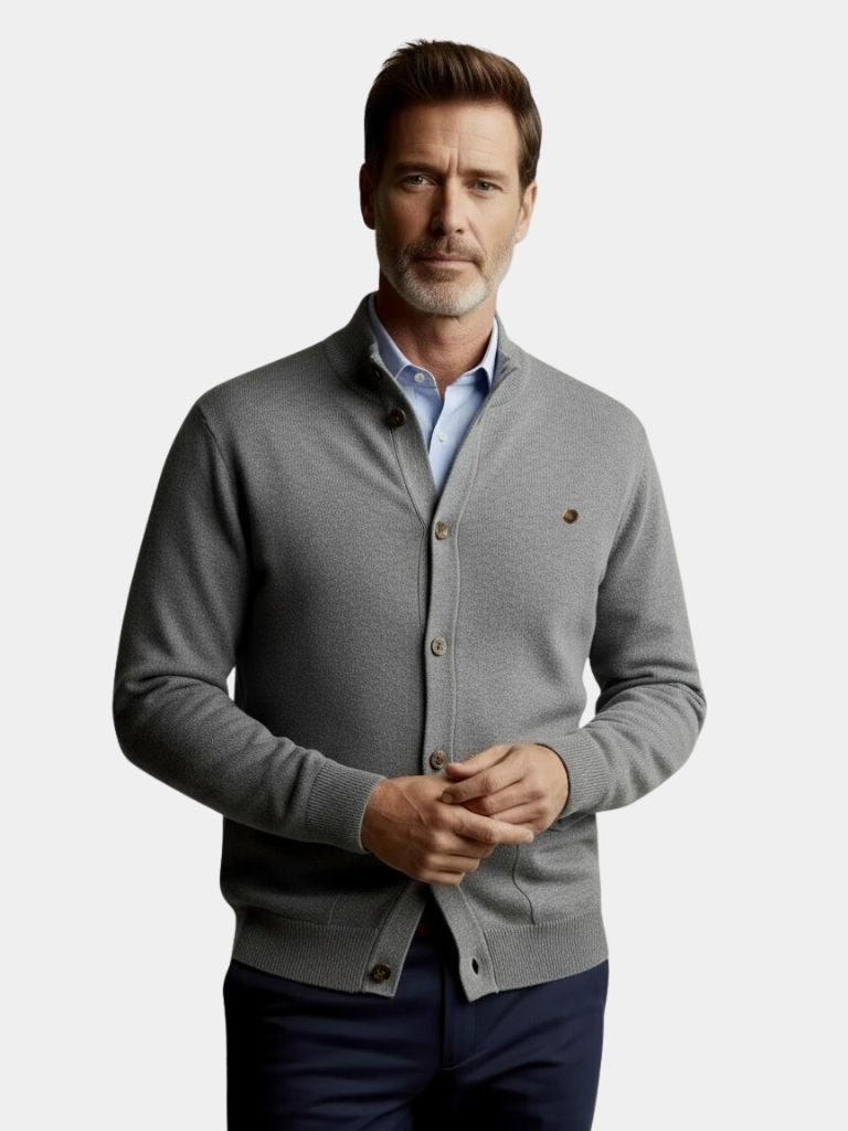 Knitted Stand Collar Cotton Cardigan - Casa  Laro CASA LARO