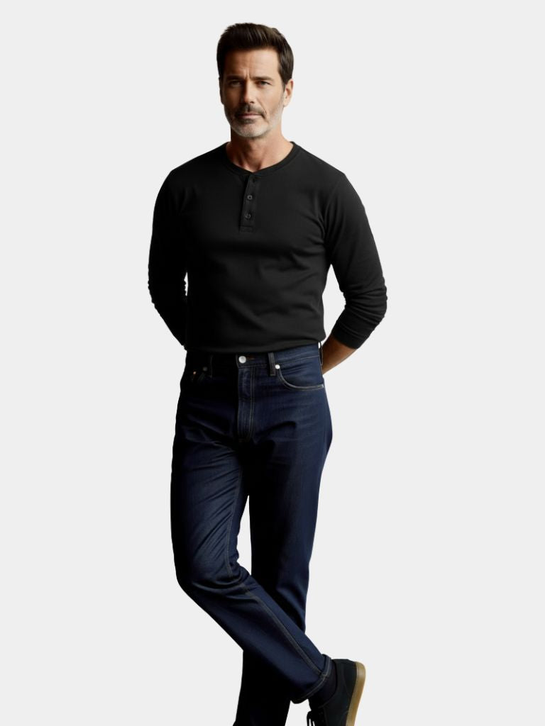Minimalist Henley Neck Long Sleeve T-Shirt - Casa  Laro CASA LARO