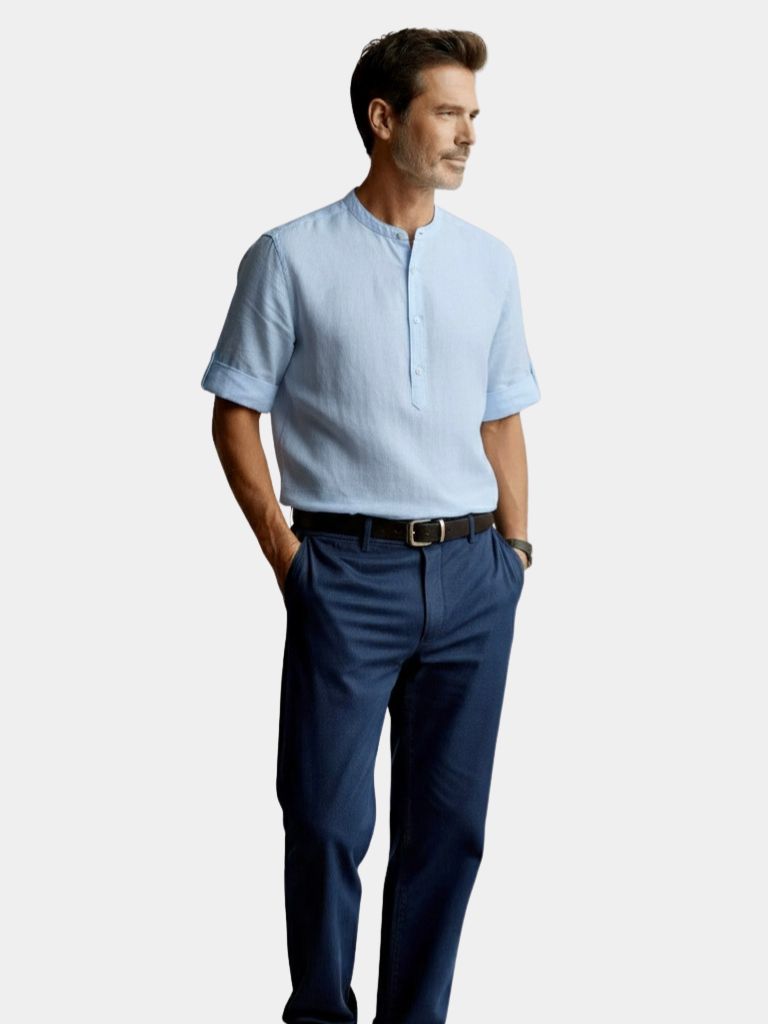 Casual Henley Neck Long Sleeve T-Shirt - Casa  Laro CASA LARO