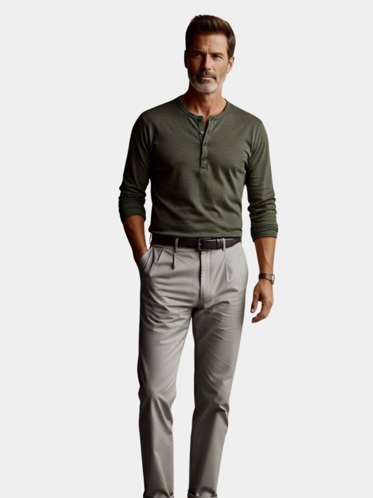 Henley Neck Long Sleeve T-Shirt - Casa  Laro CASA LARO
