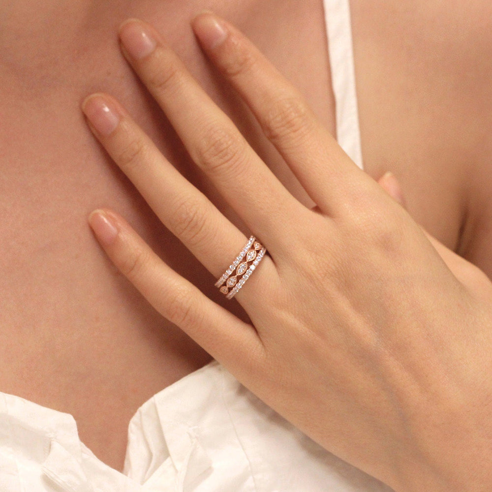 3PCS Mixed Stackable Eternity Wedding Band Ring Set shineofdiamond