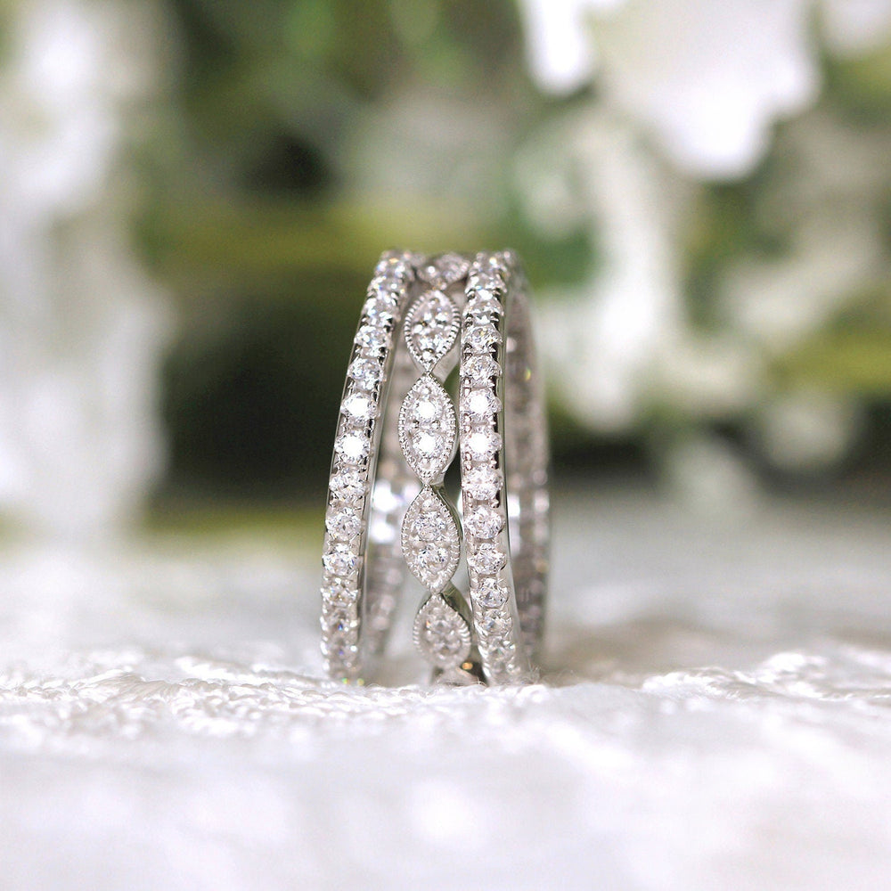 3PCS Mixed Stackable Eternity Wedding Band Ring Set shineofdiamond