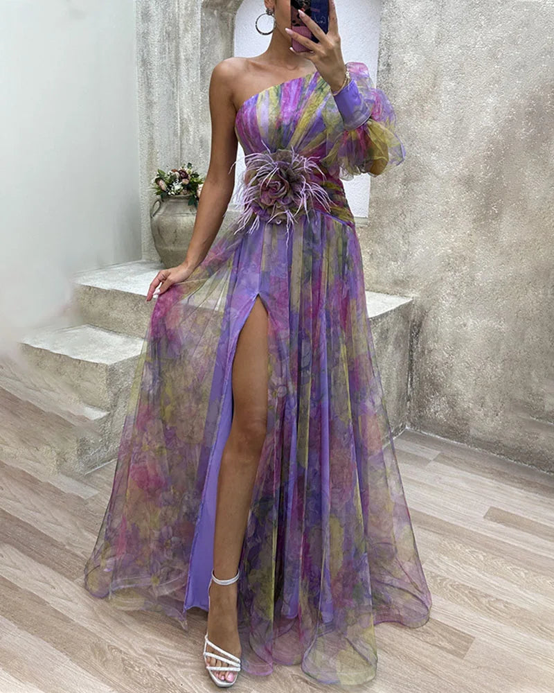 Orit™ | Asymmetrical One Sleeve Split Dress