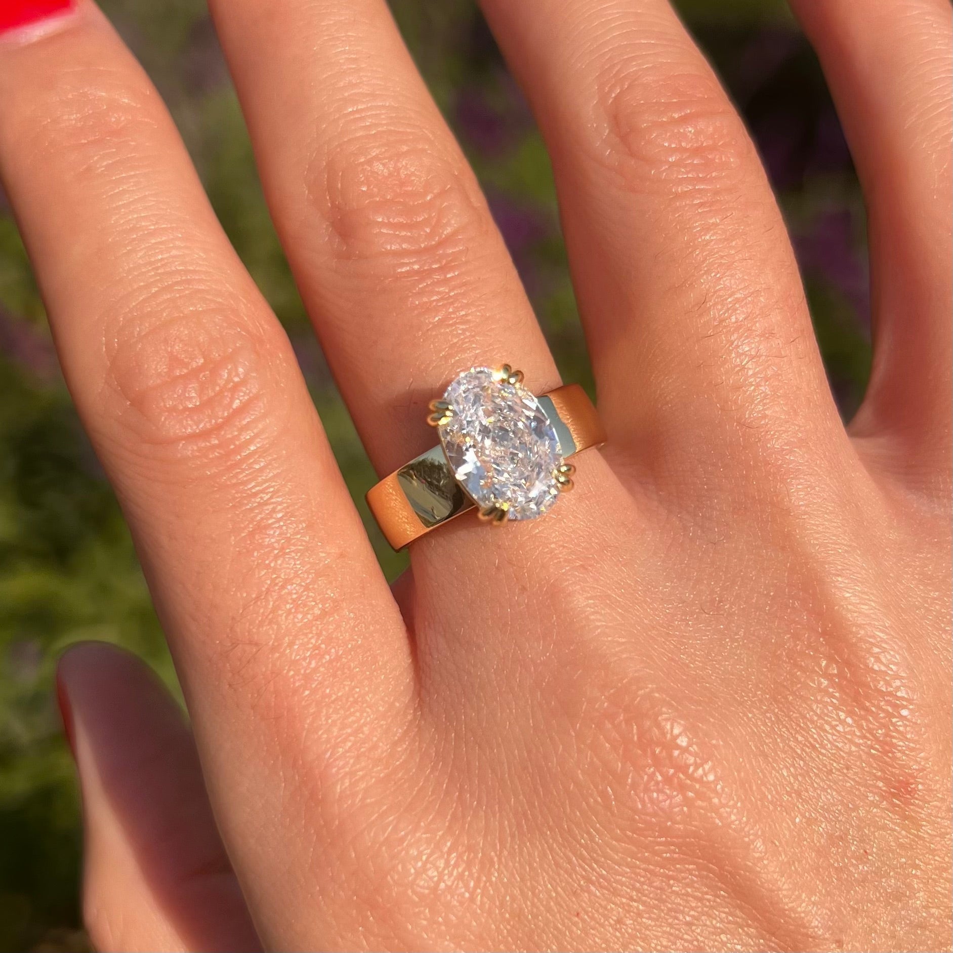 Wide Band Oval Elegant Vintage-Inspired Engagement Ring for Women shineofdiamond