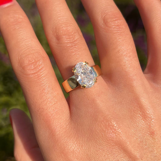 Wide Band Oval Elegant Vintage-Inspired Engagement Ring for Women shineofdiamond