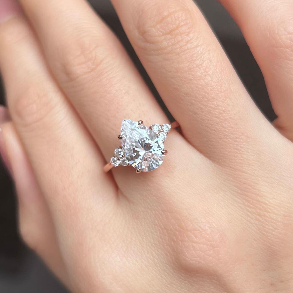 Pear Cut Sterling Silver Engagement Ring with Three Stone hot