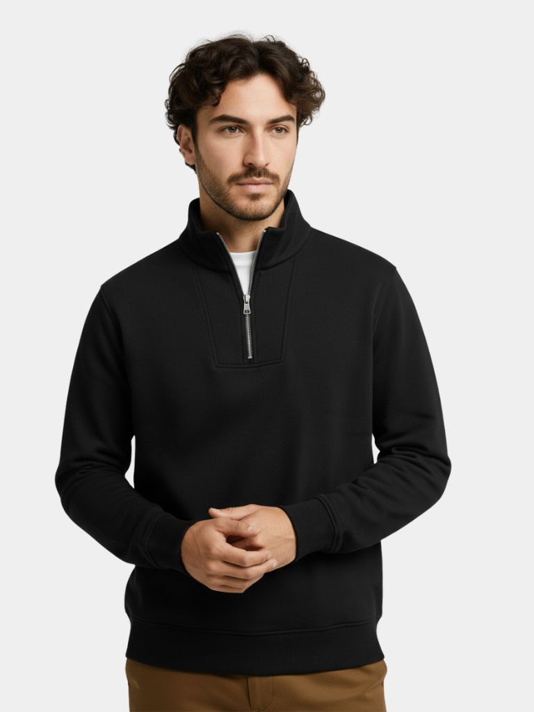 Zip Black Lapel Sports Sweatshirt - Casa  Laro CASA LARO
