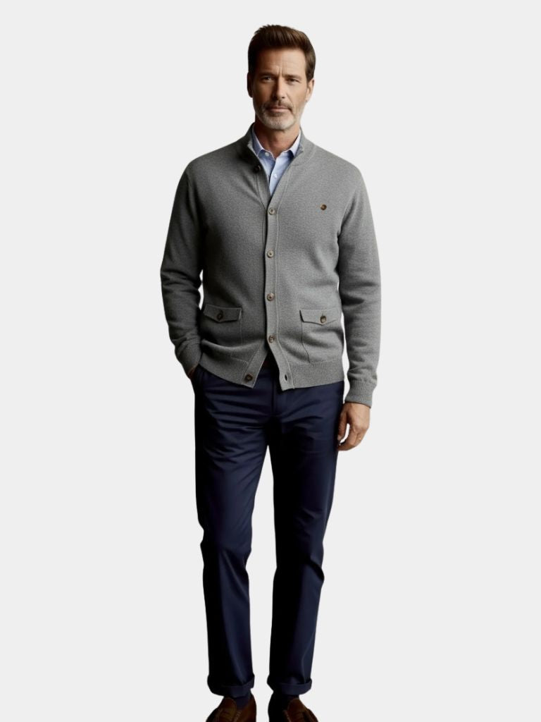 Knitted Stand Collar Cotton Cardigan - Casa  Laro CASA LARO