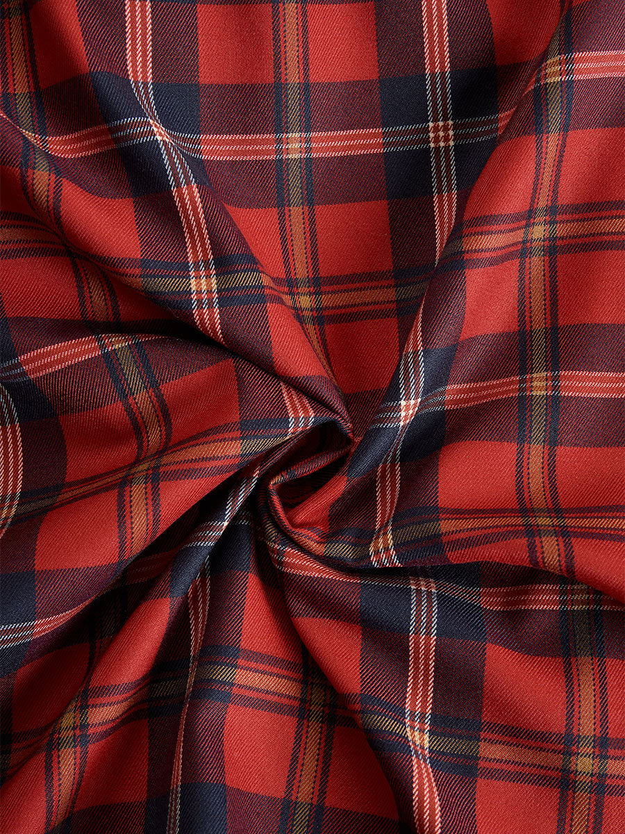 Casa Laro Statement Red Plaid Trench Dress With Gold Buckle Belt SN