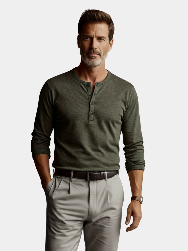 Henley Neck Long Sleeve T-Shirt - Casa  Laro CASA LARO