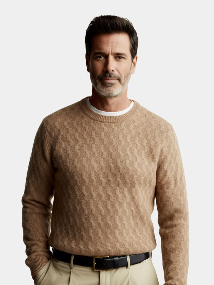 100% Wool Geometric Crew Neck Pullover Sweater - Casa  Laro CASA LARO