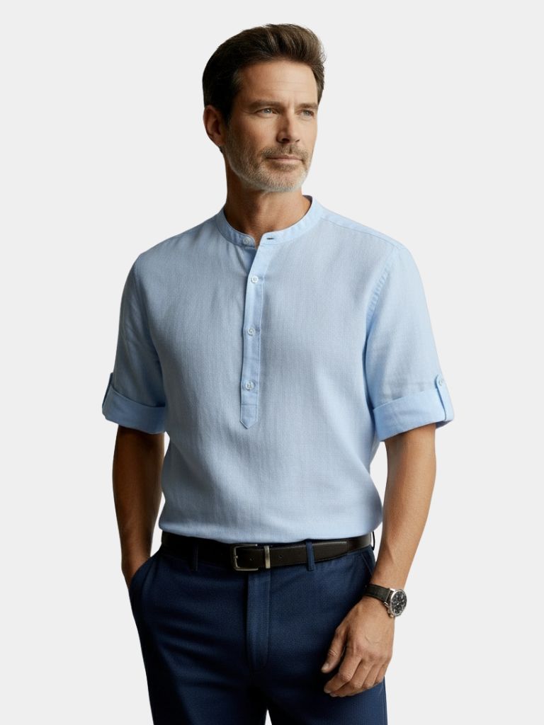 Casual Henley Neck Long Sleeve T-Shirt - Casa  Laro CASA LARO