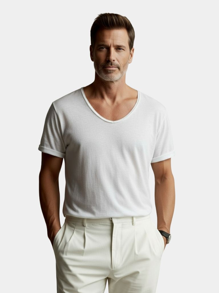 Albo Classic Linen V Neck T-Shirt – Casa  Laro CASA LARO