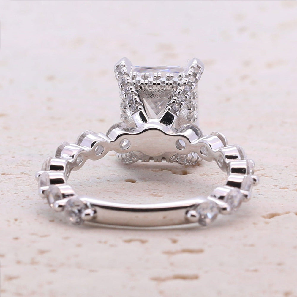 Classic 4.0ct Princess Cut Sterling Silver Engagement Ring with Half Eternity Band shine of diamond