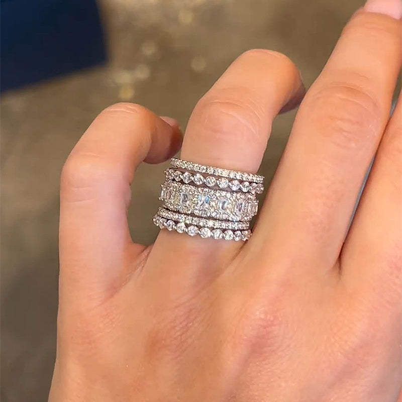 5PCS Cushion Cut Wedding Band Set in Sterling Silver Shineofdiamond