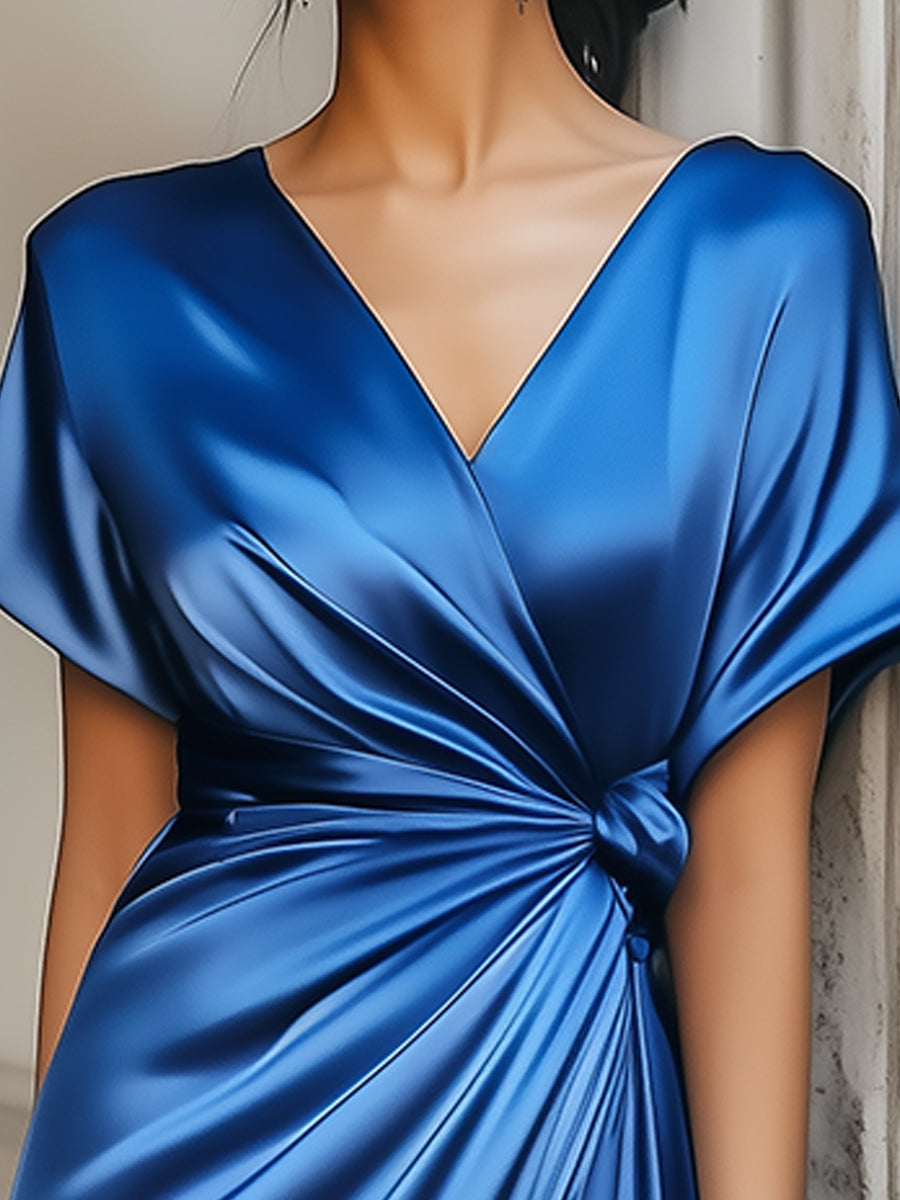 Elegant Sapphire Lace-up Satin Dress HWT