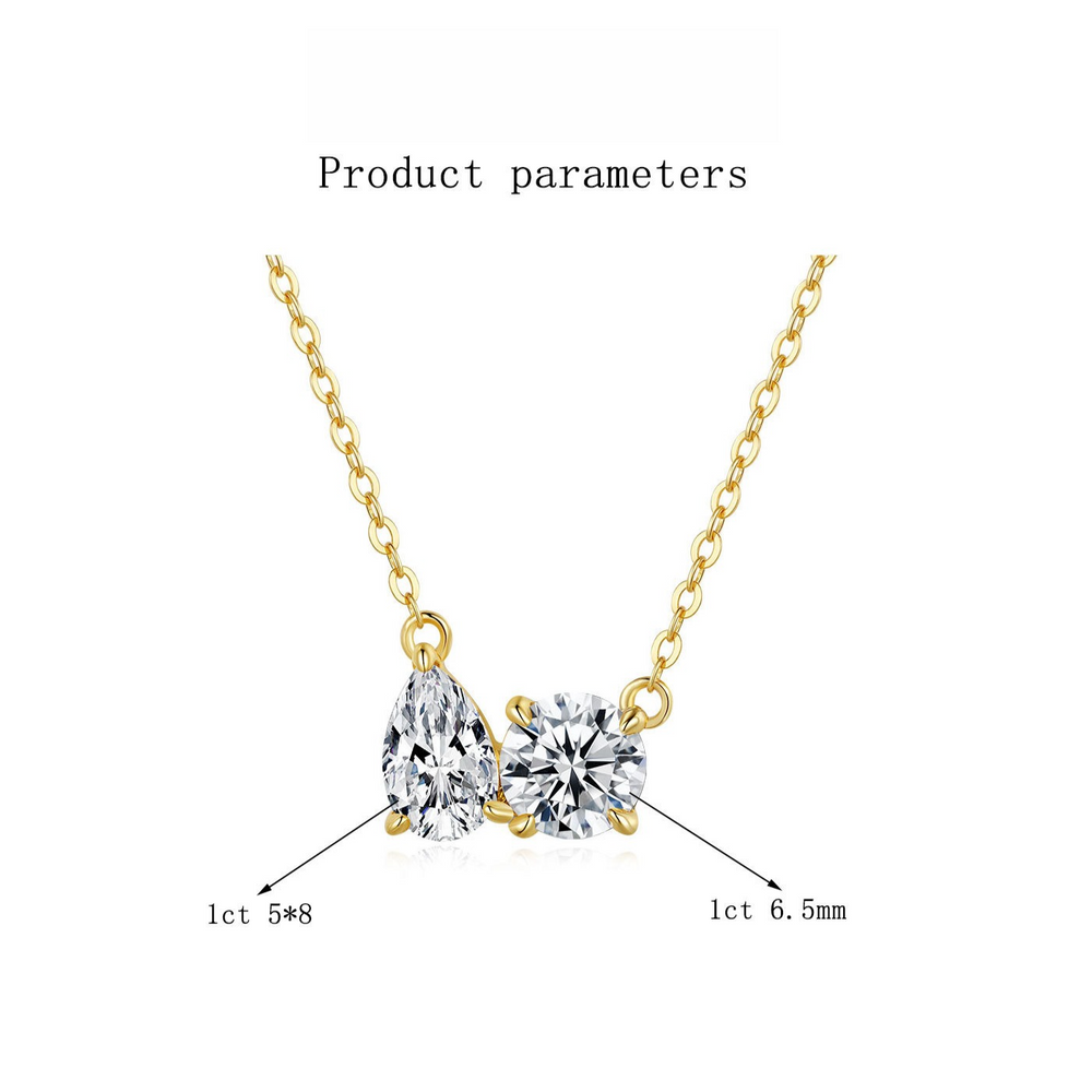 Gold Tone Dual Spark Moissanite Pendant Necklace in 925 Sterling Silver Shine of Diamond