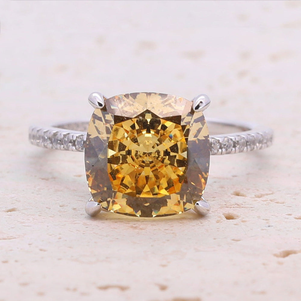 5.0ct Cushion Cut Yellow Gemstone Sterling Silver Bridal Set shine of diamond