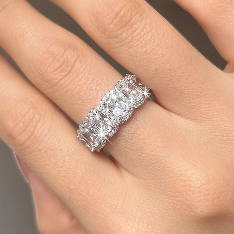 Eternity Radiant Cut Moissanite Sterling Silver Wedding Band shineofdiamond