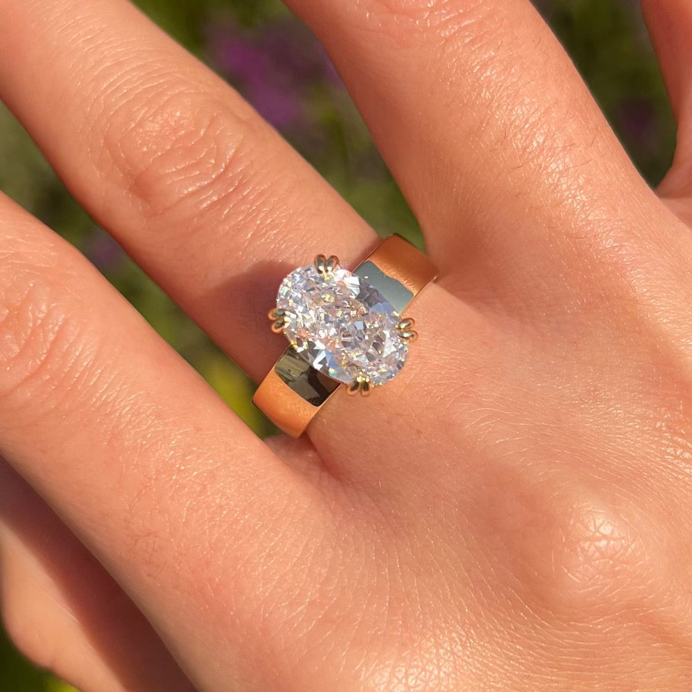 Wide Band Oval Elegant Vintage-Inspired Engagement Ring for Women shineofdiamond