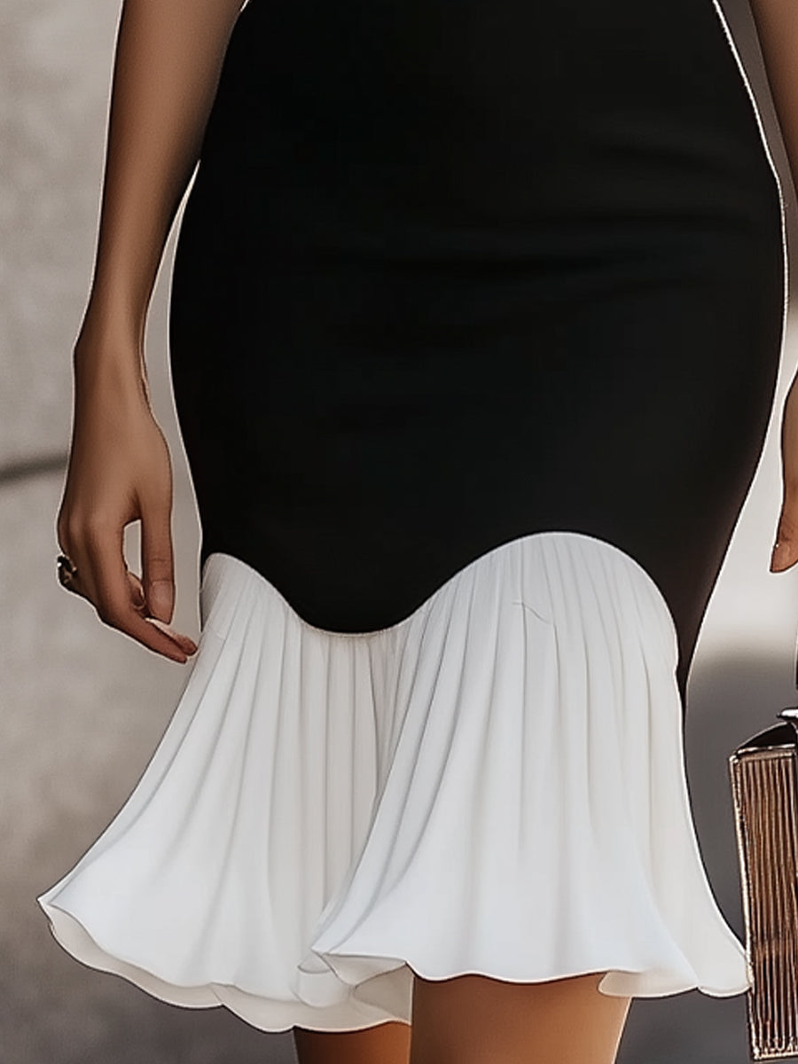 Elegant Black and White High Neck Midi Dress HWT