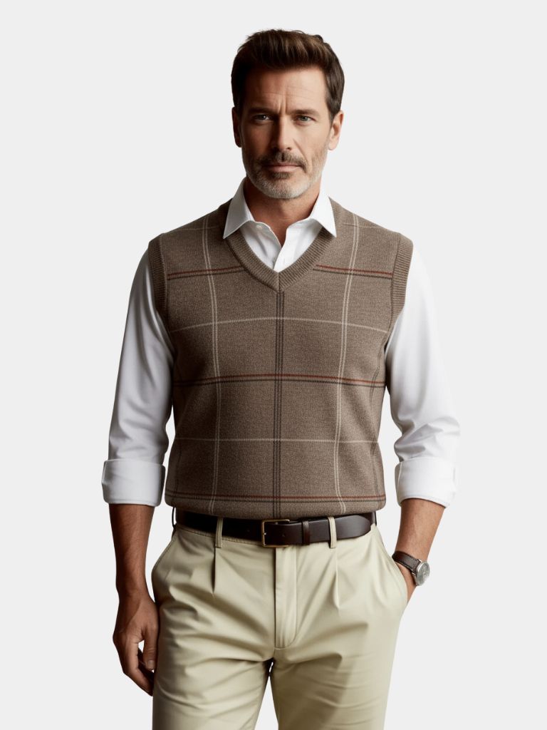 Academic Checkered Knit Vest - Casa  Laro CASA LARO
