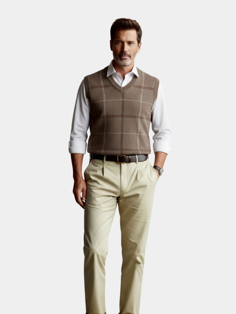 Academic Checkered Knit Vest - Casa  Laro CASA LARO