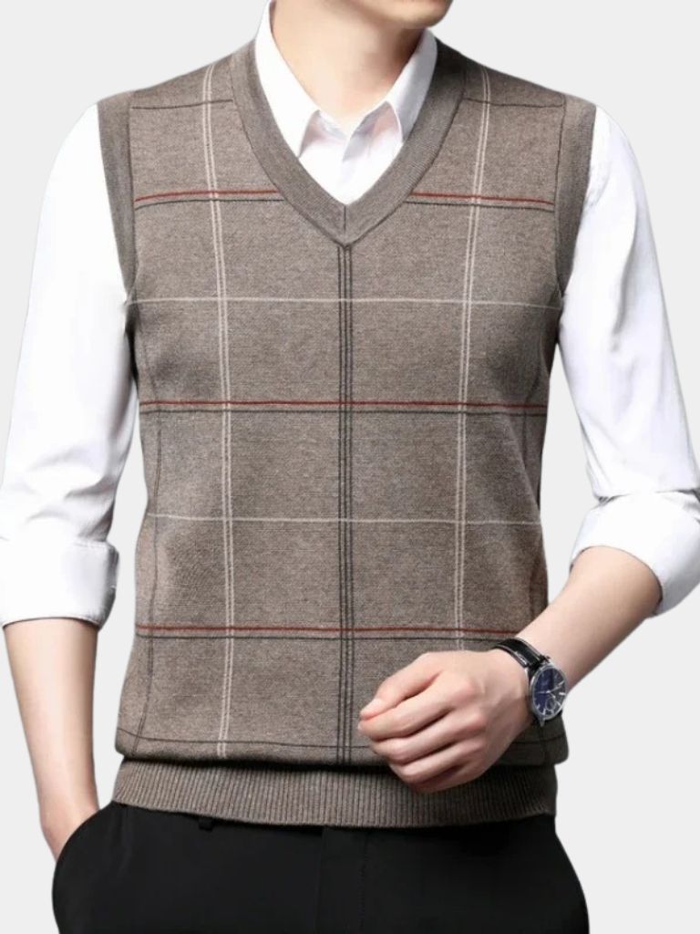 Academic Checkered Knit Vest - Casa  Laro CASA LARO