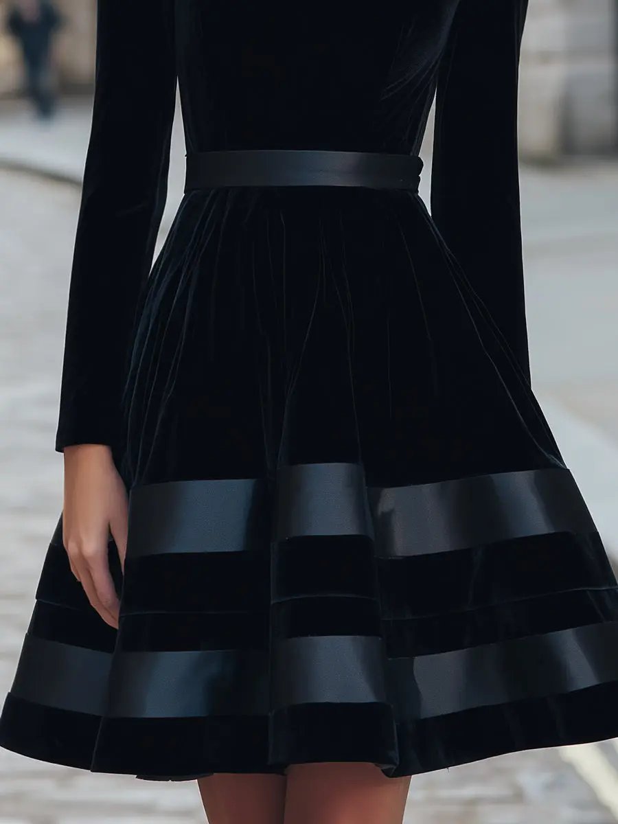Black Velvet Satin-Striped Fit-and-Flare - Mini Dress CASA LARO