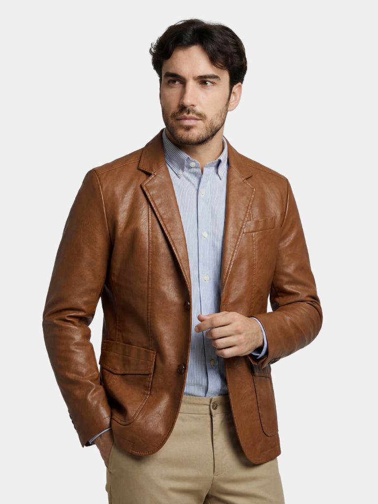 Bold Caramel Leather Jacket - Casa  Laro CASA LARO