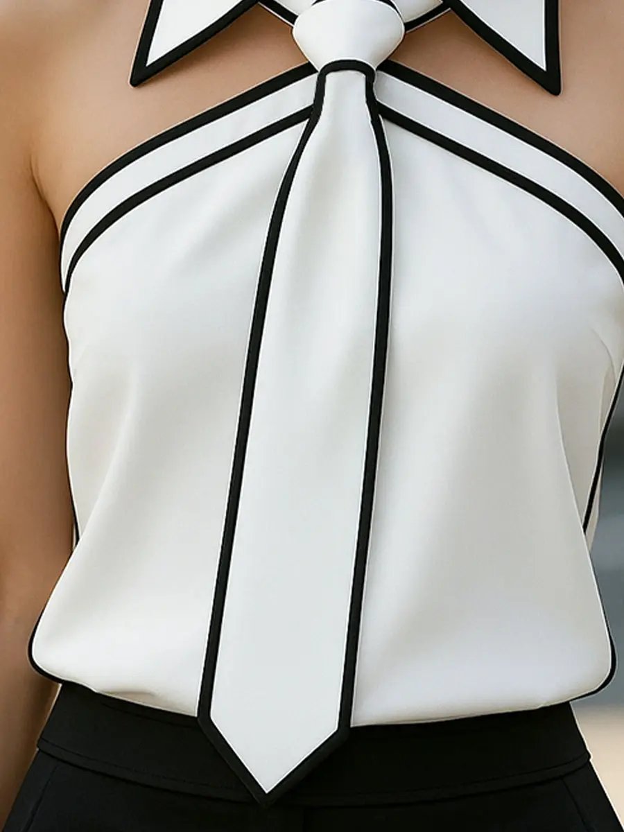 Bold Contrast Trim Sleeveless Halter Neck - Blouse CASA LARO