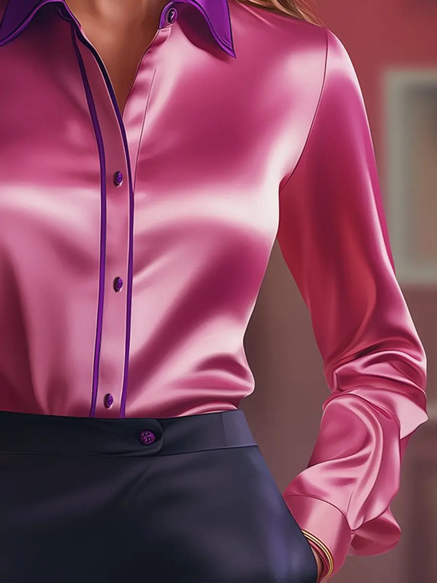 Bold Pink-Purple Contrast Satin - Blouse CASA LARO
