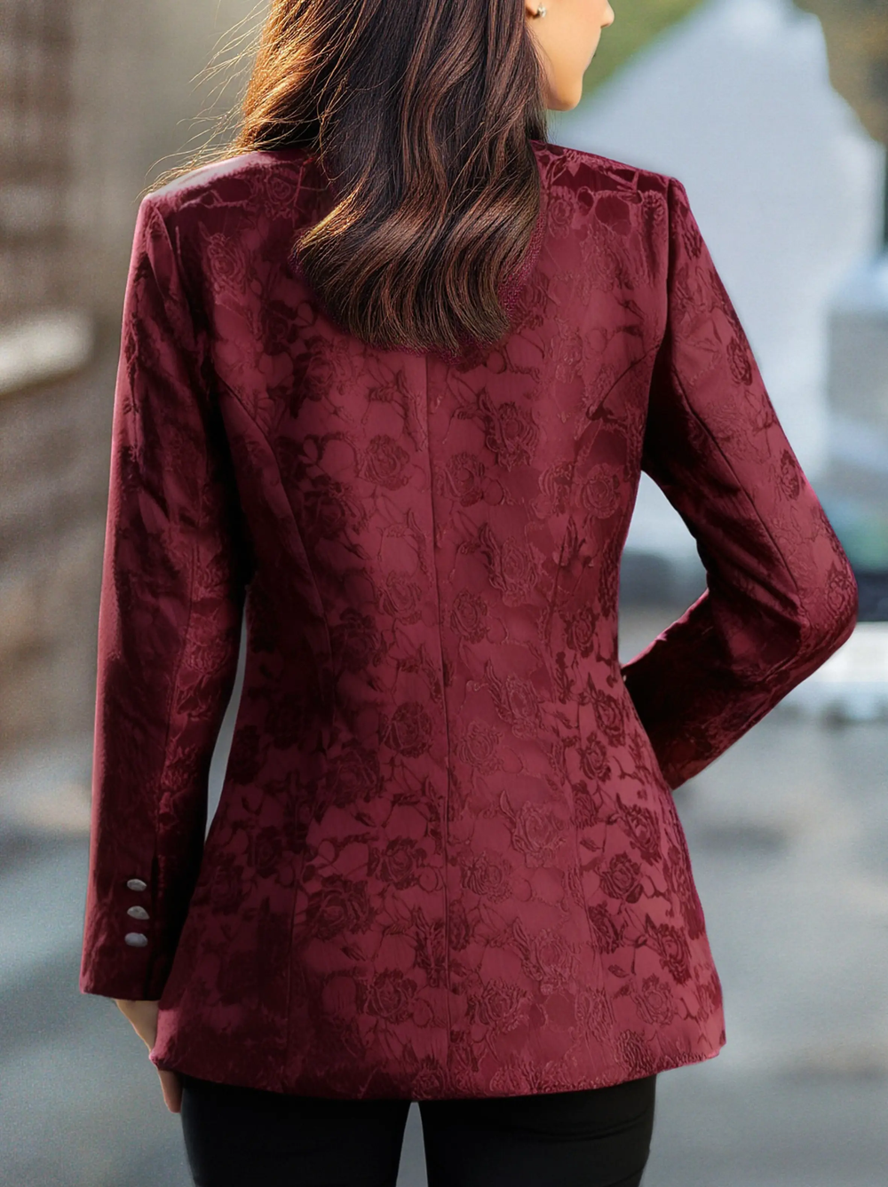 Burgundy Floral Jacquard Single-Breasted Tailored - Blazer CASA LARO