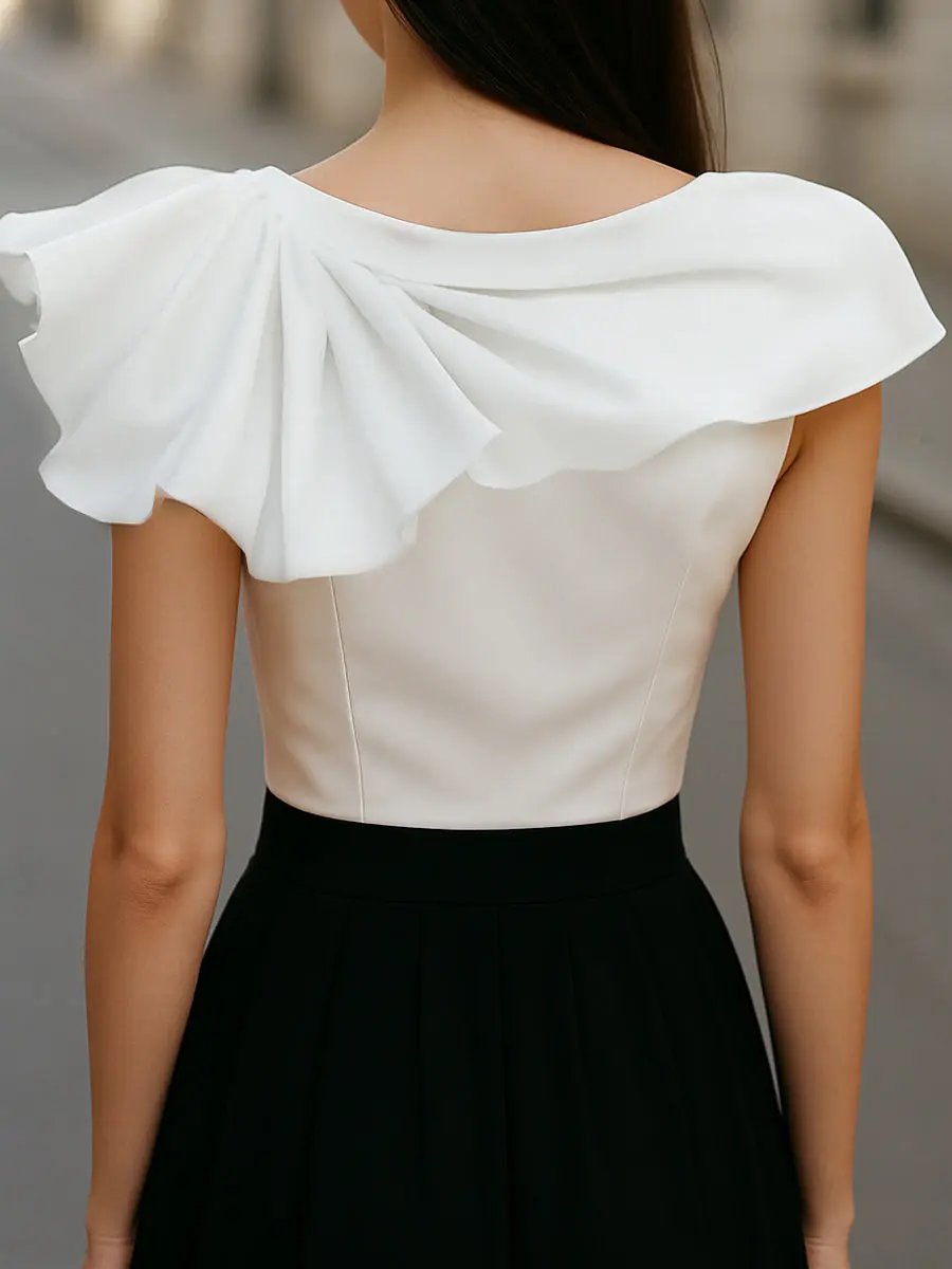 Chic Asymmetric Ruffle Boat Neck - Blouse CASA LARO
