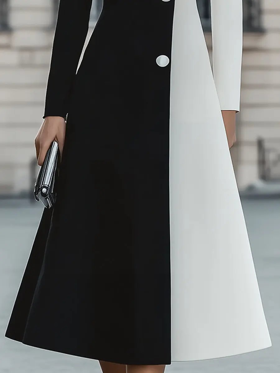 Chic Black & White Contrast Panel - Midi Dress CASA LARO
