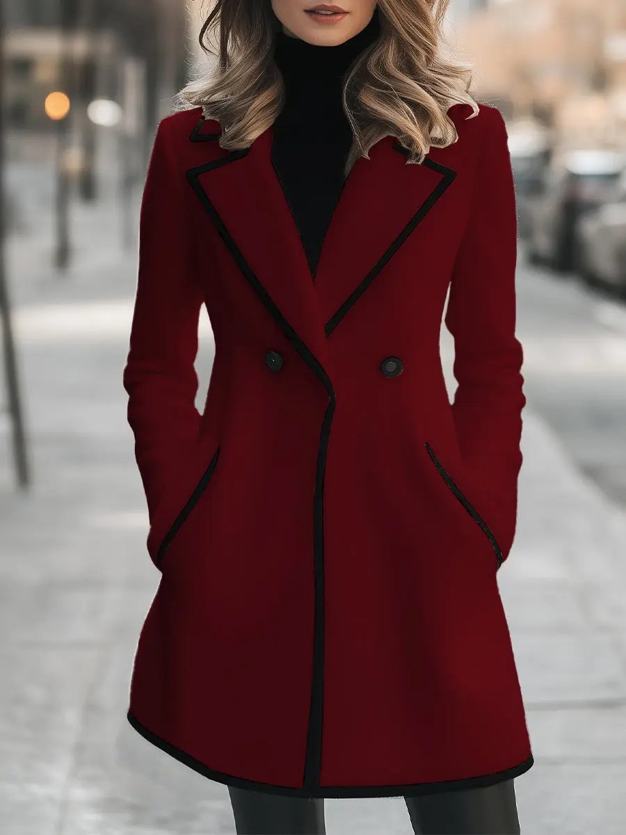 Chic Double-Breasted White Coat with Black Trim - Women's Coat CASA LARO