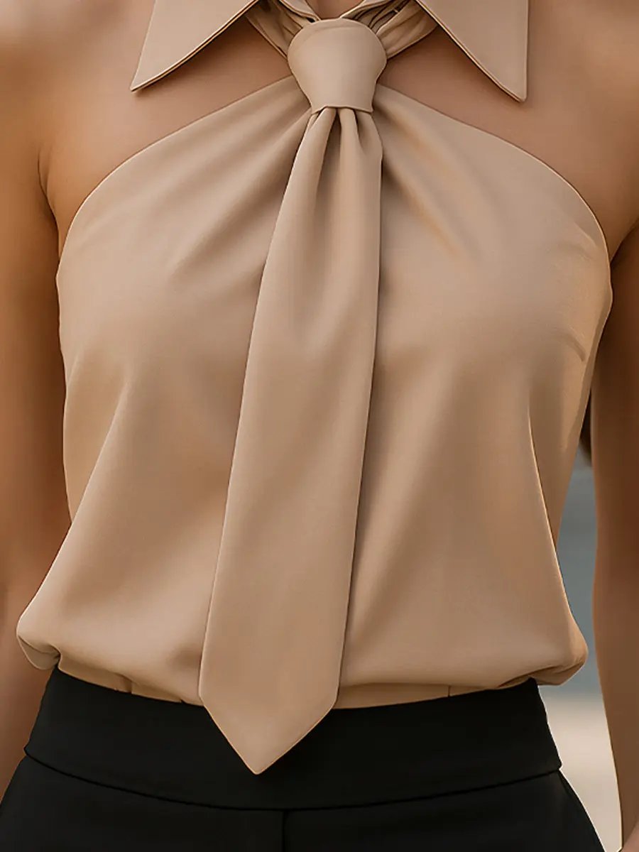 Chic Sleeveless Halter with Neck Tie Detail - Halter Blouse CASA LARO