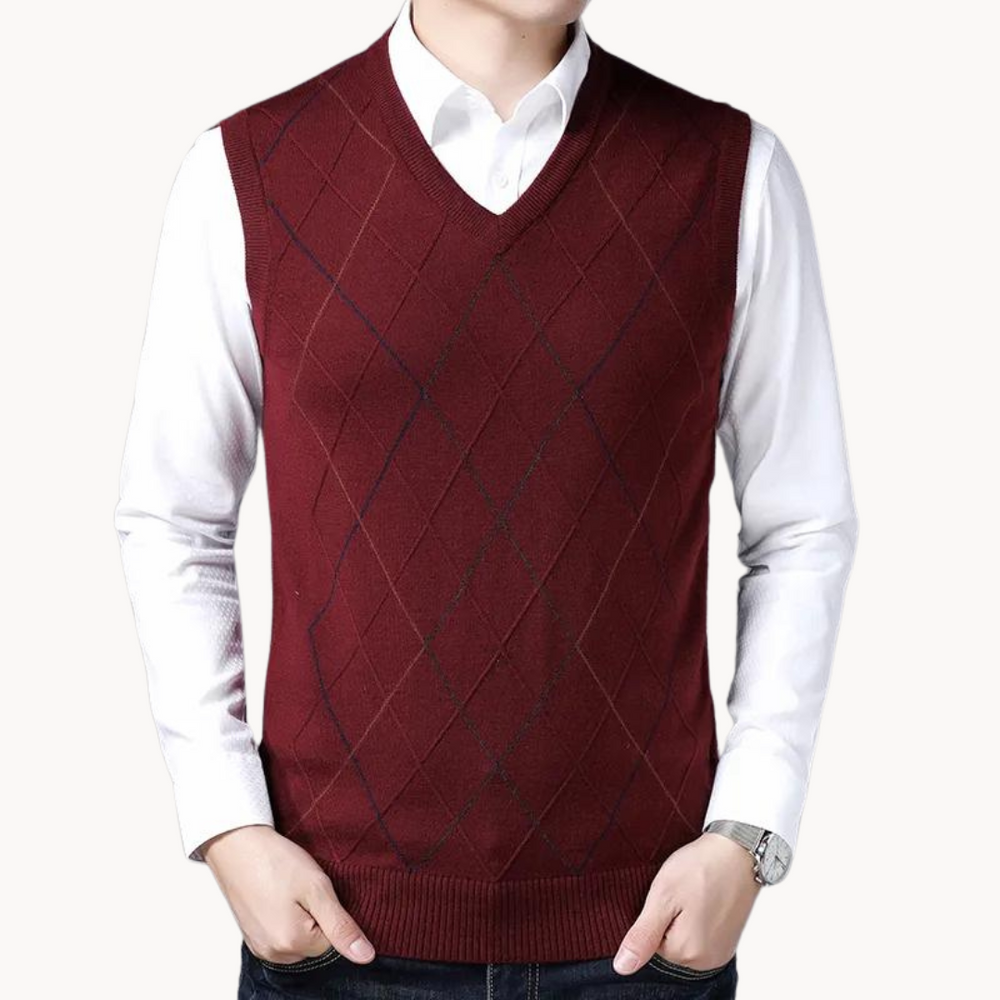 Chunky Ribbed V-Neck Knit - Sweater Vest CASA LARO MEN