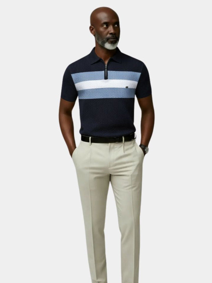 Classic Fit Quarter Zip Business Casual Short Sleeves Polo - Casa  Laro CASA LARO