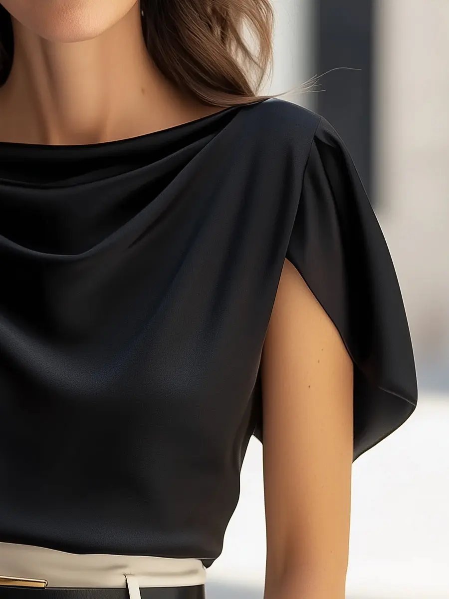 Classic Satin Draped Cap-Sleeve Top - Blouse CASA LARO