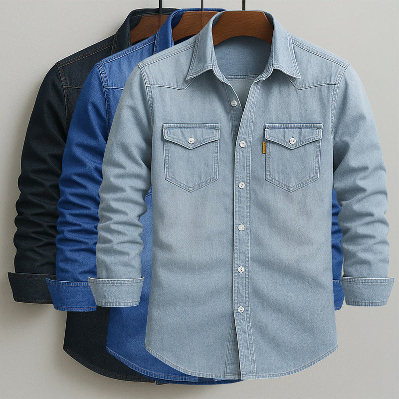 Classic Washed Denim Button-Up - Shirt CASA LARO MEN