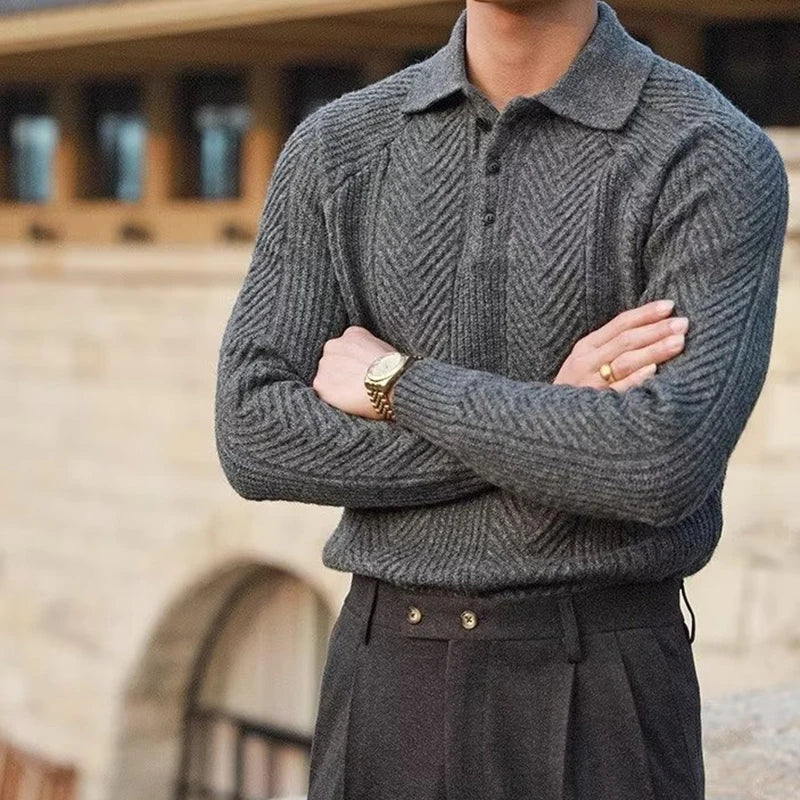Collared Ribbed Knit - Sweater CASA LARO MEN